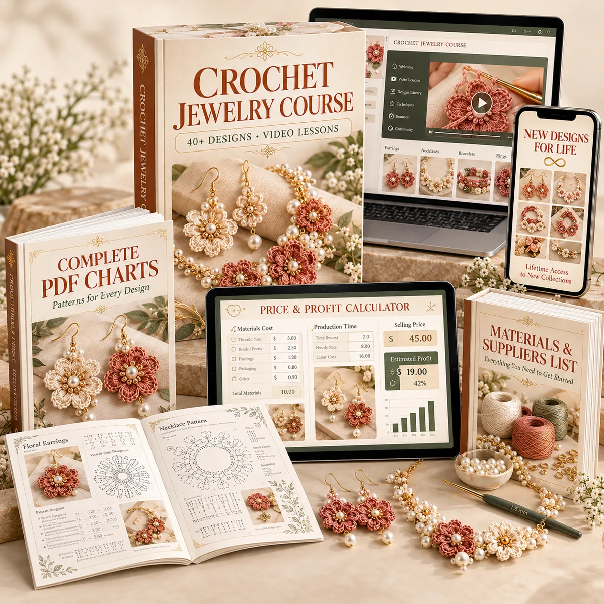 Everything included in the Crochet Jewelry Course
